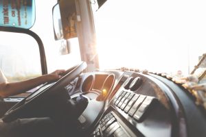 view into the cockpit of the truck from the side